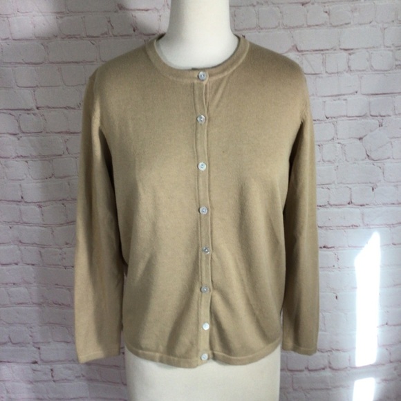 Liz Baker Sweaters - Liz Baker Petite Tan Long Sleeve Knit Cardigan - Size Small Petite